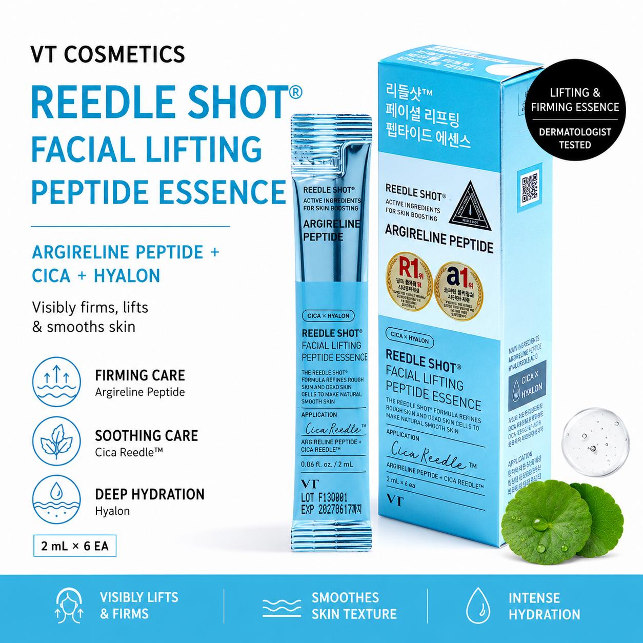[VT] Reedle Shot Facial Lifting Peptide Essence (2ml x 6pcs) | Micro-Needle Firming Ampoule, K-Beauty