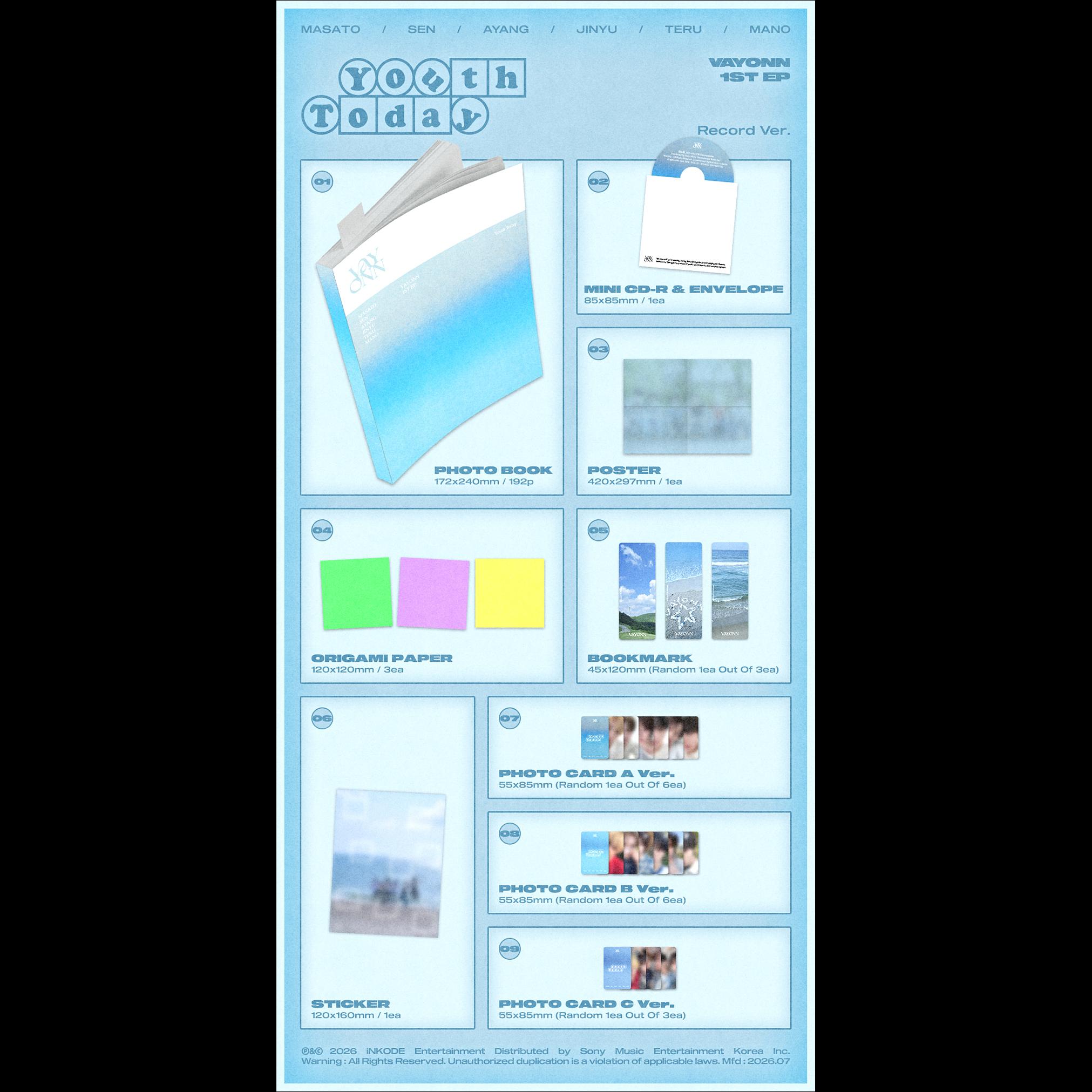 VAYONN 1ST EP 'Youth Today' (Record Ver.) + Free Gift