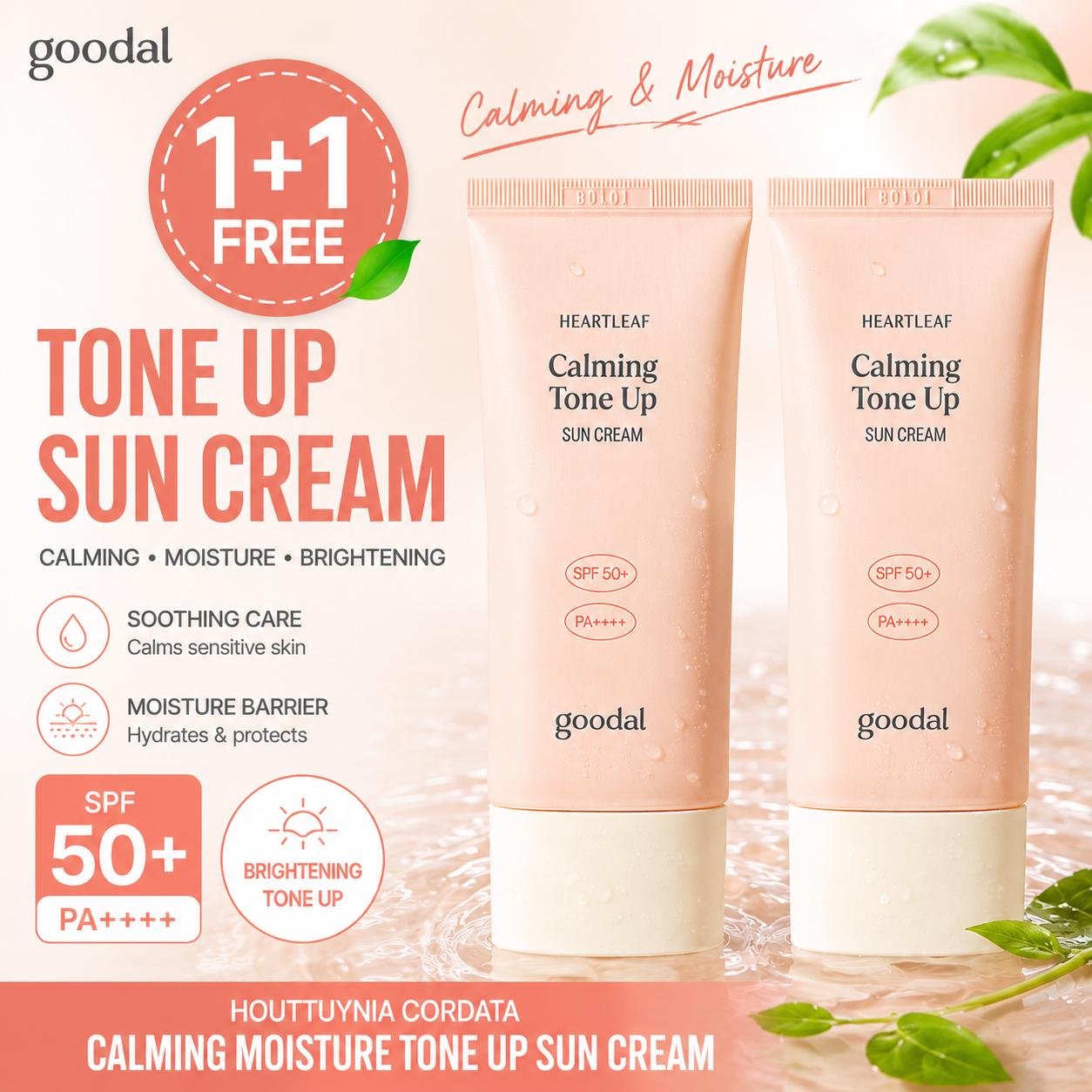 [Goodal] Houttuynia Cordata Calming Moisture Tone Up Sun Cream SPF50+ PA++++ Duo Set - 50ml x 2 (1+1 Pack) | Olive's K-beauty