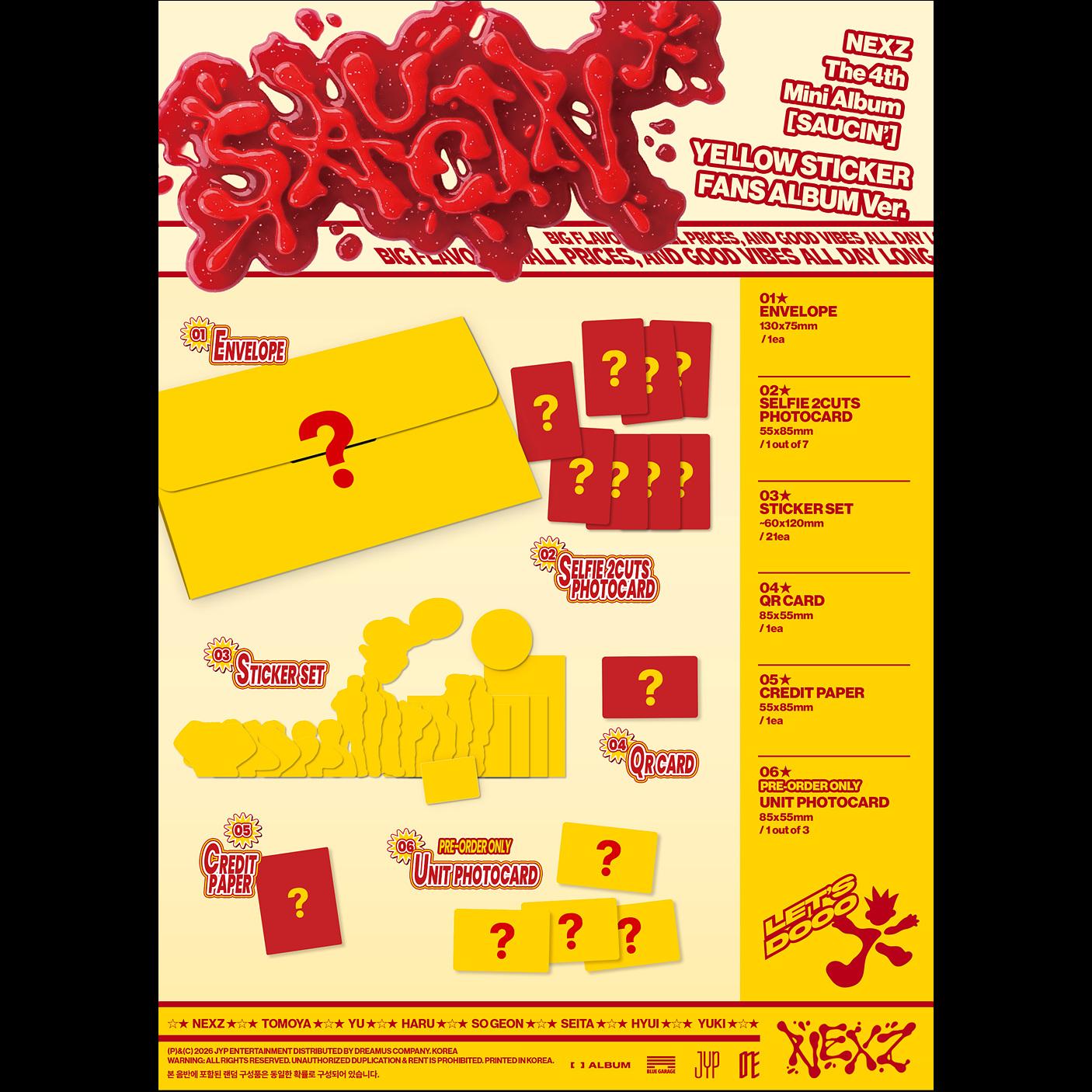 [Pre-order] NEXZ [SAUCIN’] 4th Mini Album (BLACK STICKER FANS ALBUM ver. / YELLOW STICKER FANS ALBUM ver.) + Free Gift
