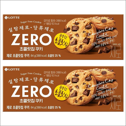 Lotte ZERO Sugar-Free Chocolate Chip Cookie 84g x 2 Boxes (Bundle)