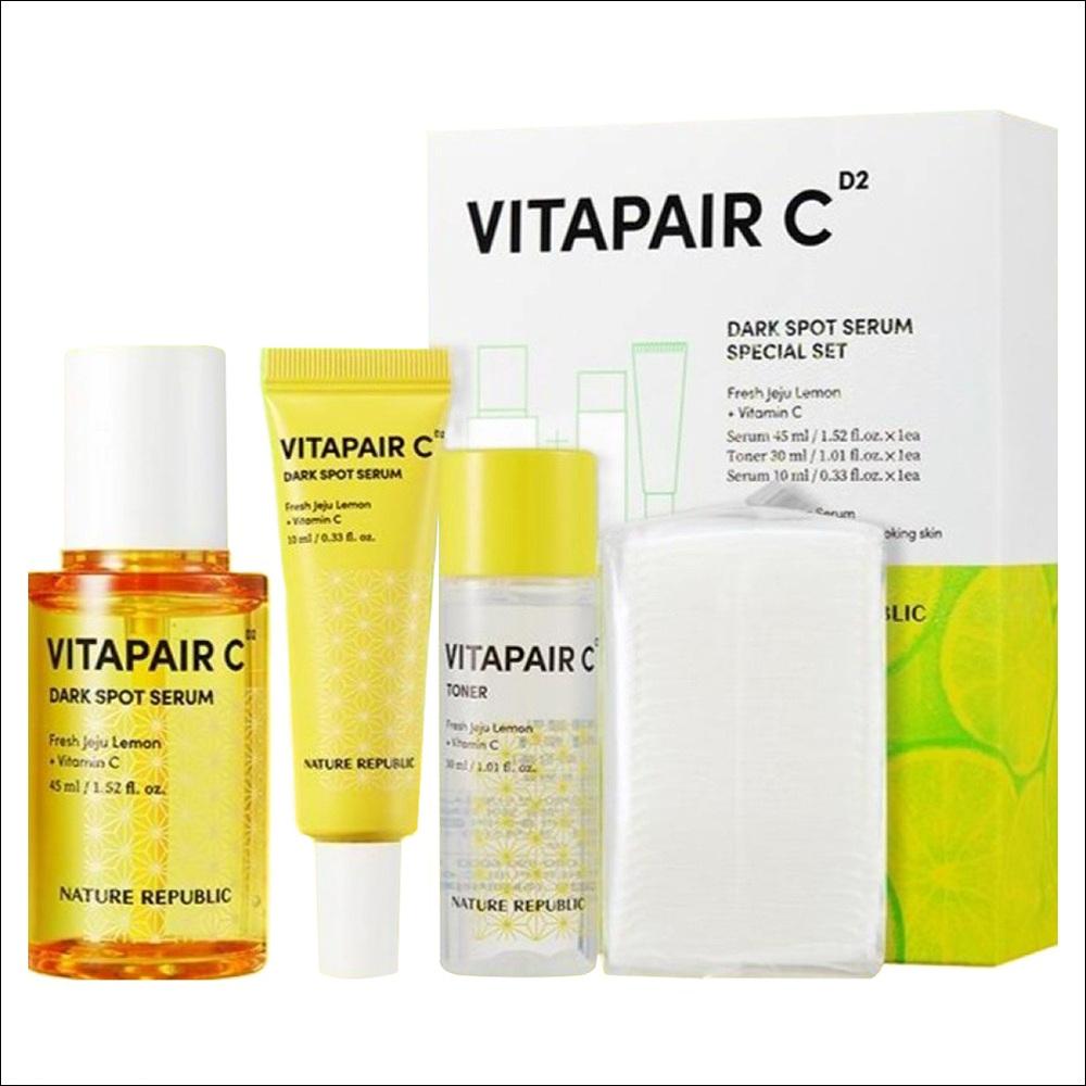 Nature Republic Vitapair C Dark Spot Serum Special Planning Set (Serum 45ml + Serum 10ml (tube type) + Toner 30ml + 25 cotton pads)