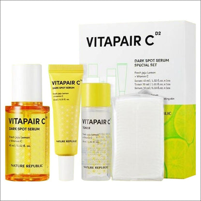 Nature Republic Vitapair C Dark Spot Serum Special Planning Set (Serum 45ml + Serum 10ml (tube type) + Toner 30ml + 25 cotton pads)