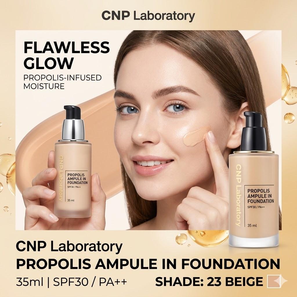 [CNP Laboratory] Propolis Ampule In Foundation 35ml - #23 Natural Beige, SPF30 PA++, Radiant Honey Glow, High Coverage Liquid Foundation, K-Beauty