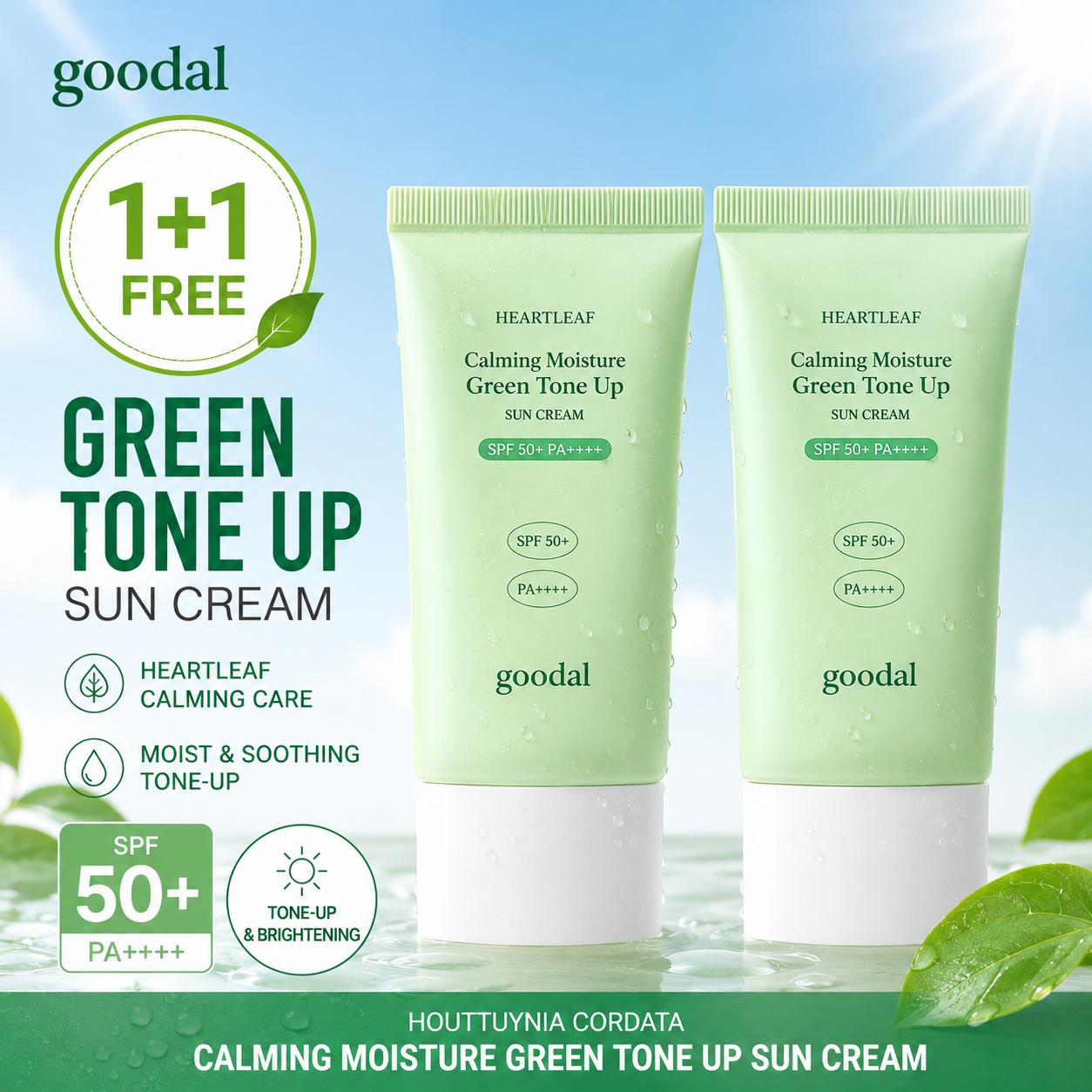 [Goodal] Houttuynia Cordata Calming Moisture Green Tone Up Sun Cream SPF50+ PA++++ Duo Set - 50ml x 2 (1+1 Pack) | Olive's K-beauty