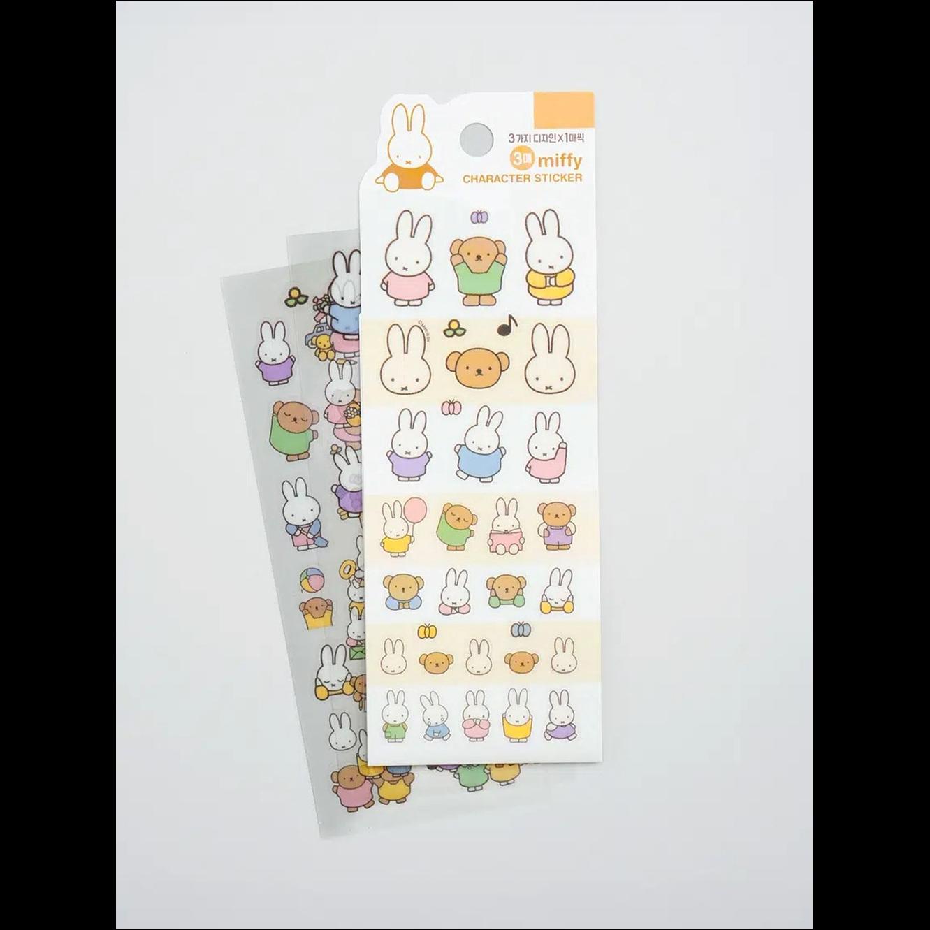 [Miffy] Daiso Korea Character Stickers 3P Set - Cute Rabbit Deco Decals for Journal & Scrapbook (Authentic)