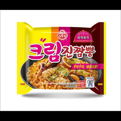 Ottogi Cream Jin Jjambbong (Spicy Seafood Carbonara Style) 130g x 4 Packs (1 Bundle)