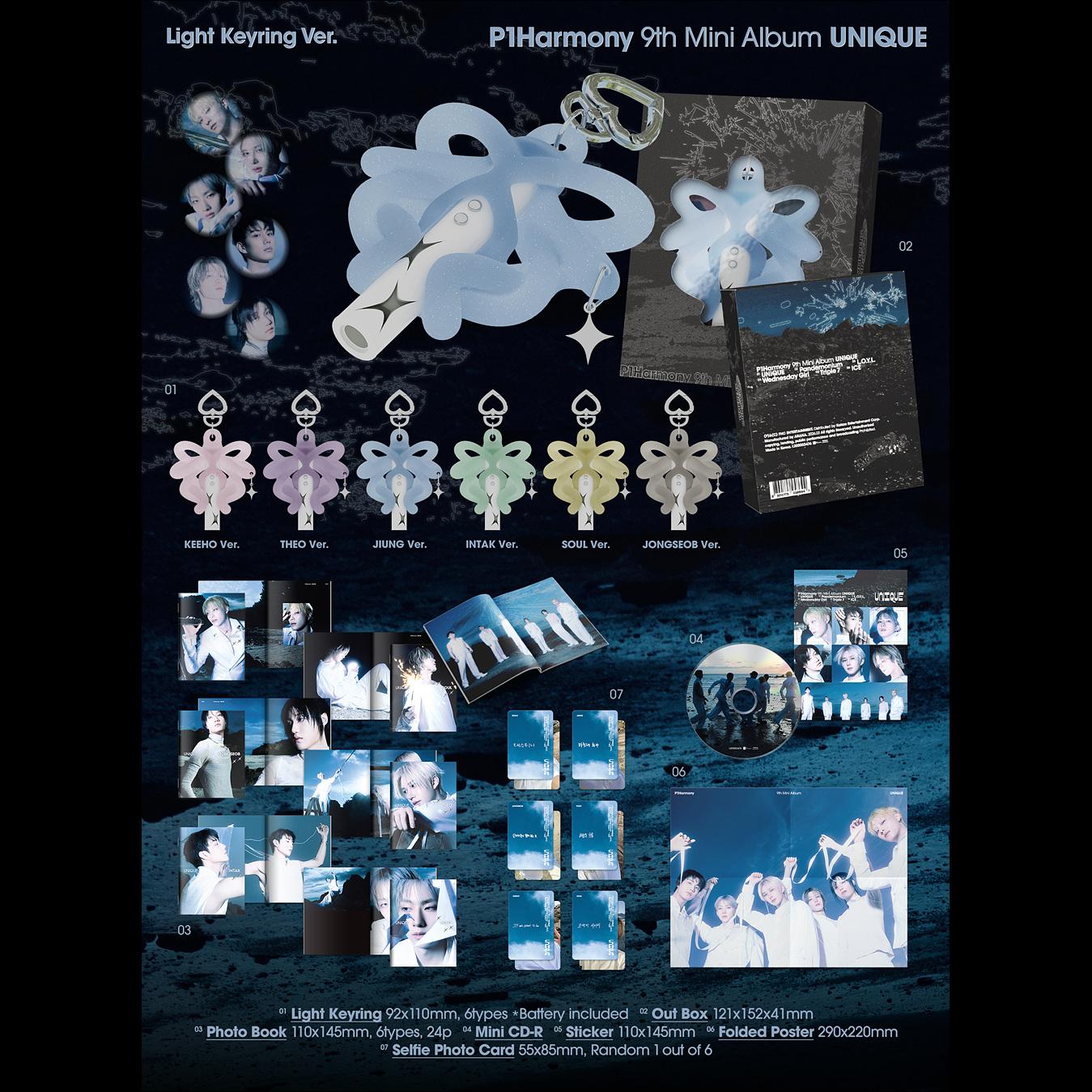 P1Harmony [UNIQUE] 9th Mini Album (Light Keyring Ver.) + Free Gift