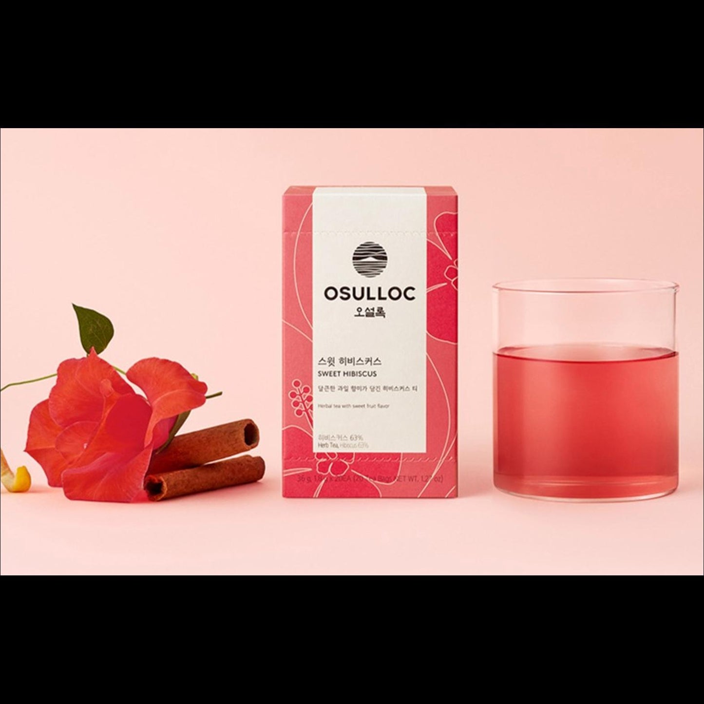 OSULLOC Sweet Hibiscus Herbal Tea Bags Caffeine-Free Sweet Fruit Mint Blended Tea 36g