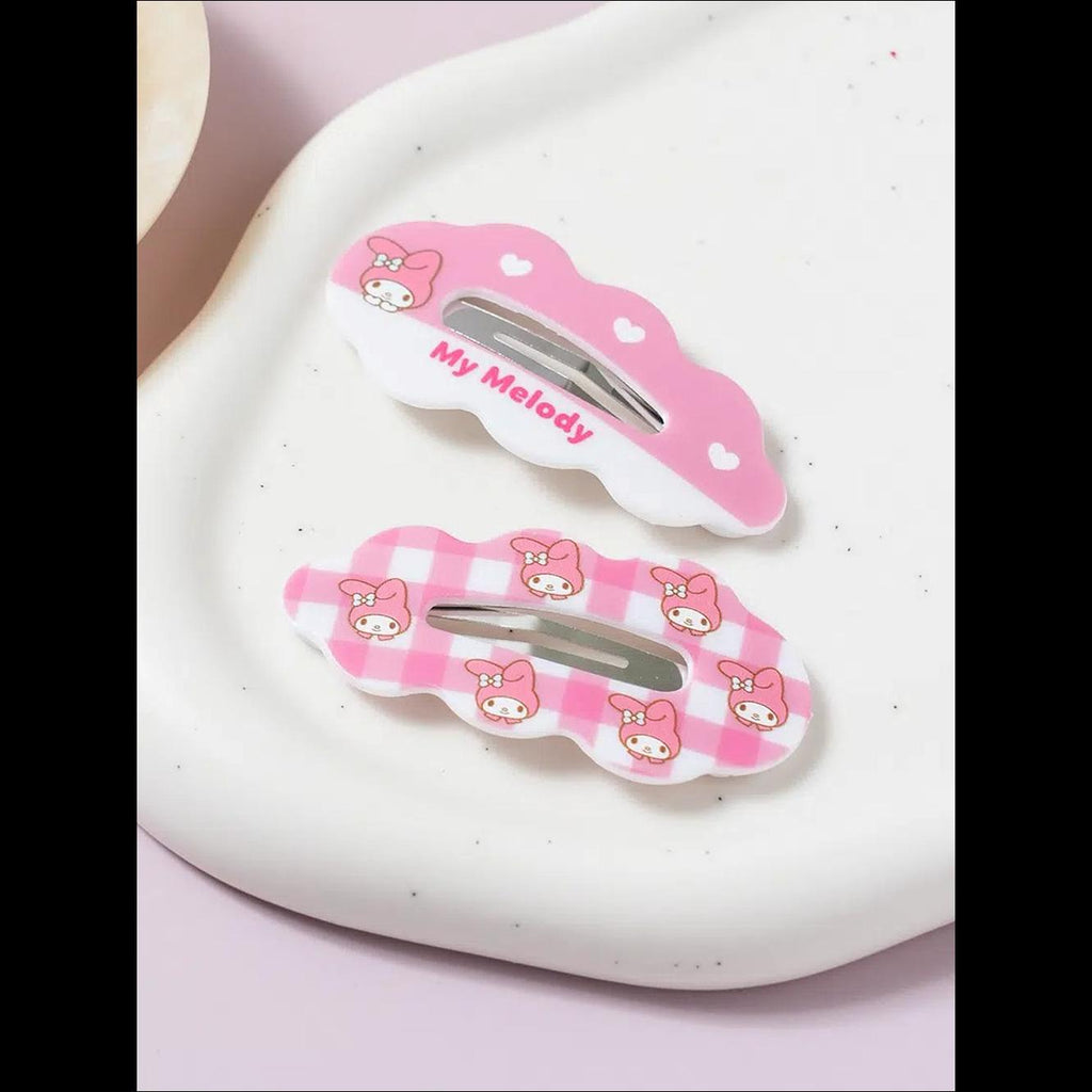 [Sanrio] Daiso Korea My Melody Cloud Snap Hair Clips 2P Set - Cute Pink Character Hairpins (Authentic K-Style)