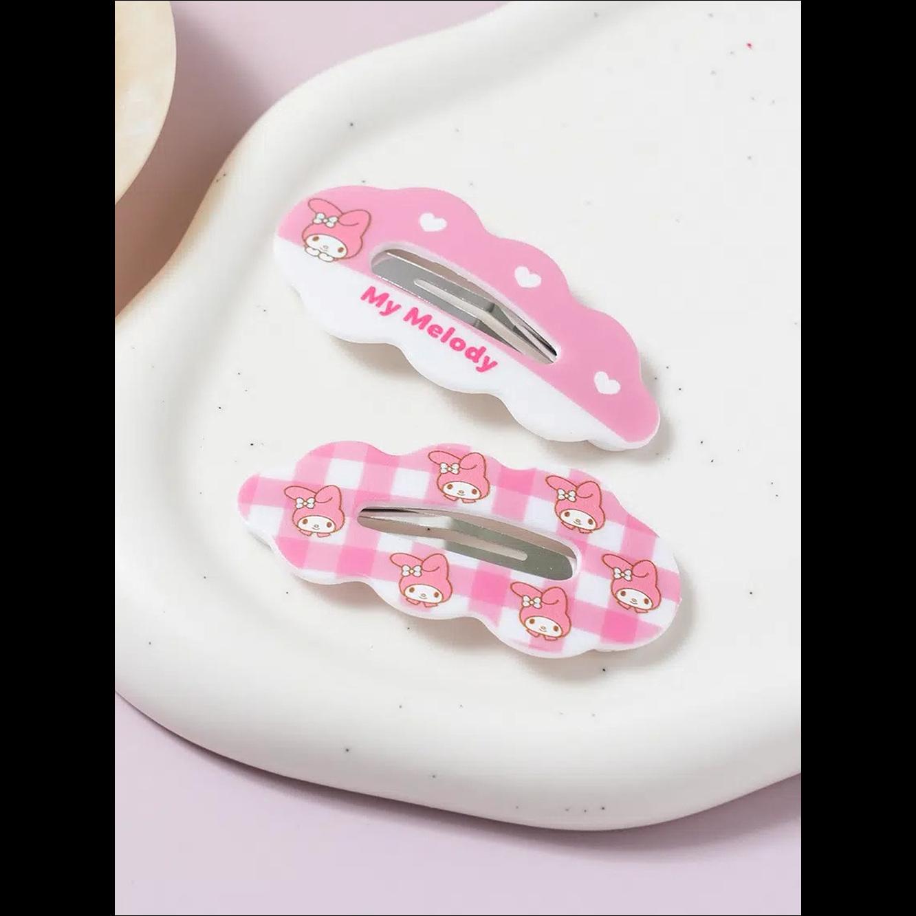 [Sanrio] Daiso Korea My Melody Cloud Snap Hair Clips 2P Set - Cute Pink Character Hairpins (Authentic K-Style)