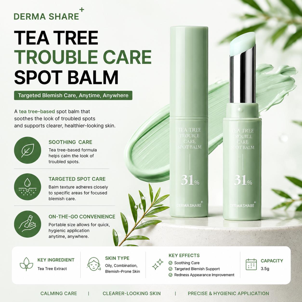 Derma Share Tea Tree Trouble Care Spot Balm 3.5g – Targeted Blemish Care