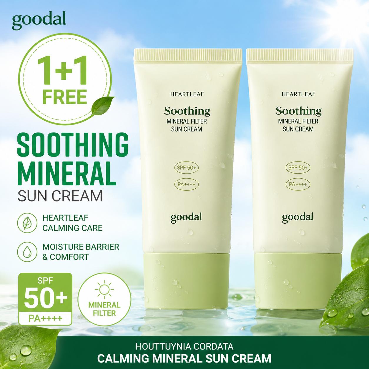 [Goodal] Houttuynia Cordata Calming Mineral Sun Cream SPF50+ PA++++ Duo Set - 50ml x 2 (1+1 Pack) | Olive's K-beauty